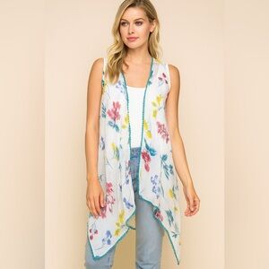 Dress Barn Open Cardigan Floral Duster Kimono Sleeveless Boho Resort Light New